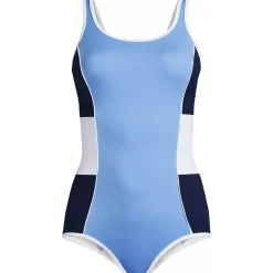 Women's Tugless Scoop Neck Colorblock Low Leg One Piece