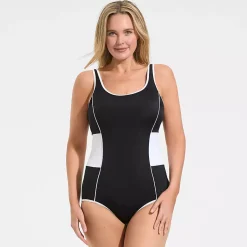 Women's Tugless Scoop Neck Colorblock Low Leg One Piece