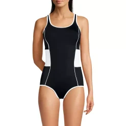 Women's Tugless Scoop Neck Colorblock Low Leg One Piece