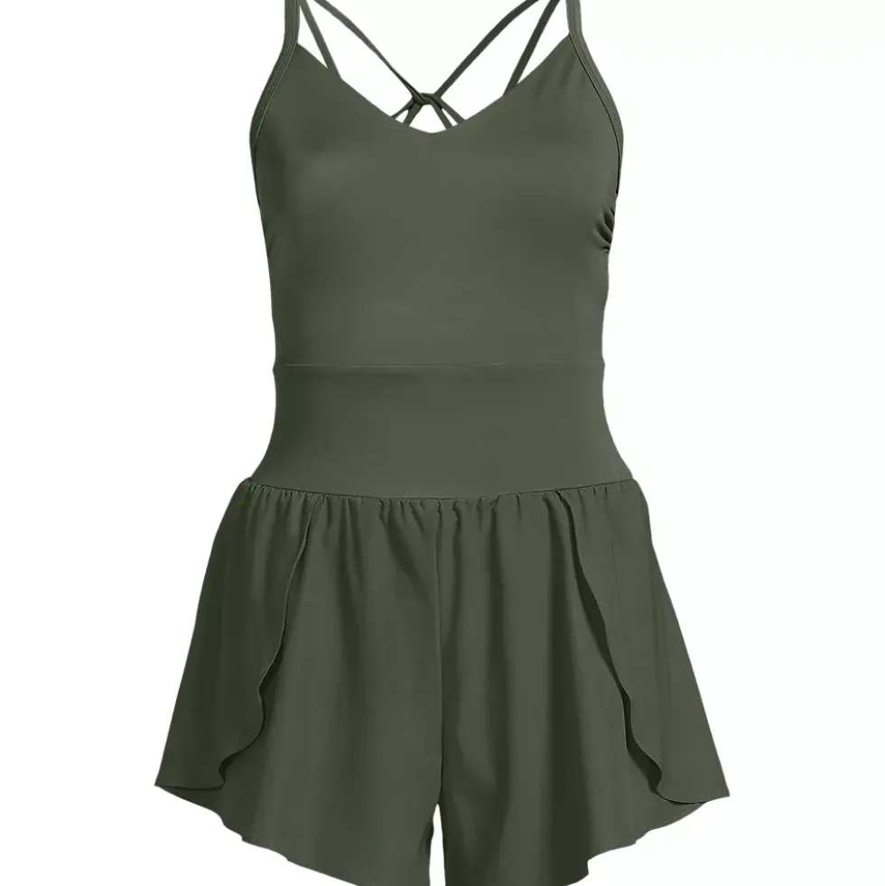 Women's Tugless Strappy X-Back Romper Swimsuit