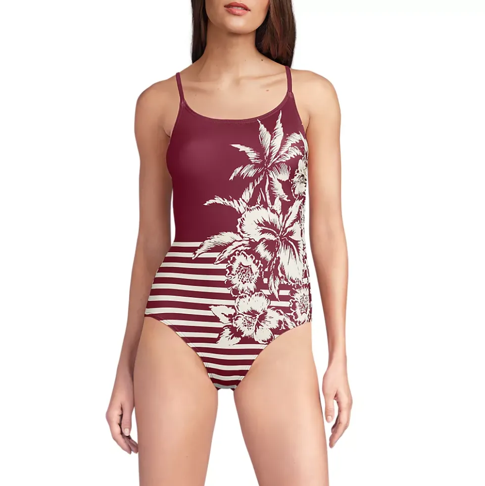 Women's Tugless Thin Strap One Piece Swimsuit