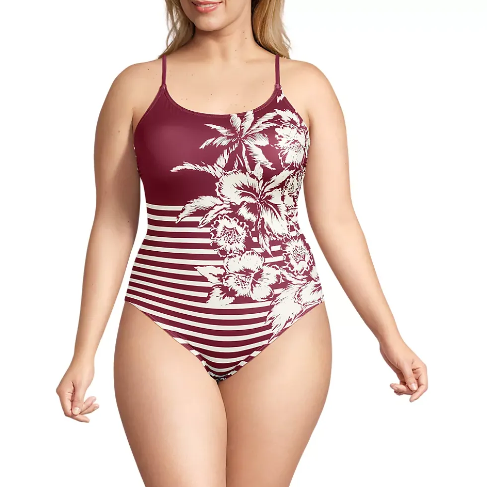 Women's Tugless Thin Strap One Piece Swimsuit