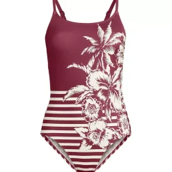 Women's Tugless Thin Strap One Piece Swimsuit