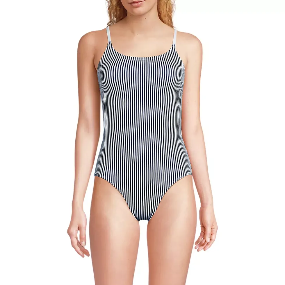 Women's Tugless Thin Strap One Piece Swimsuit