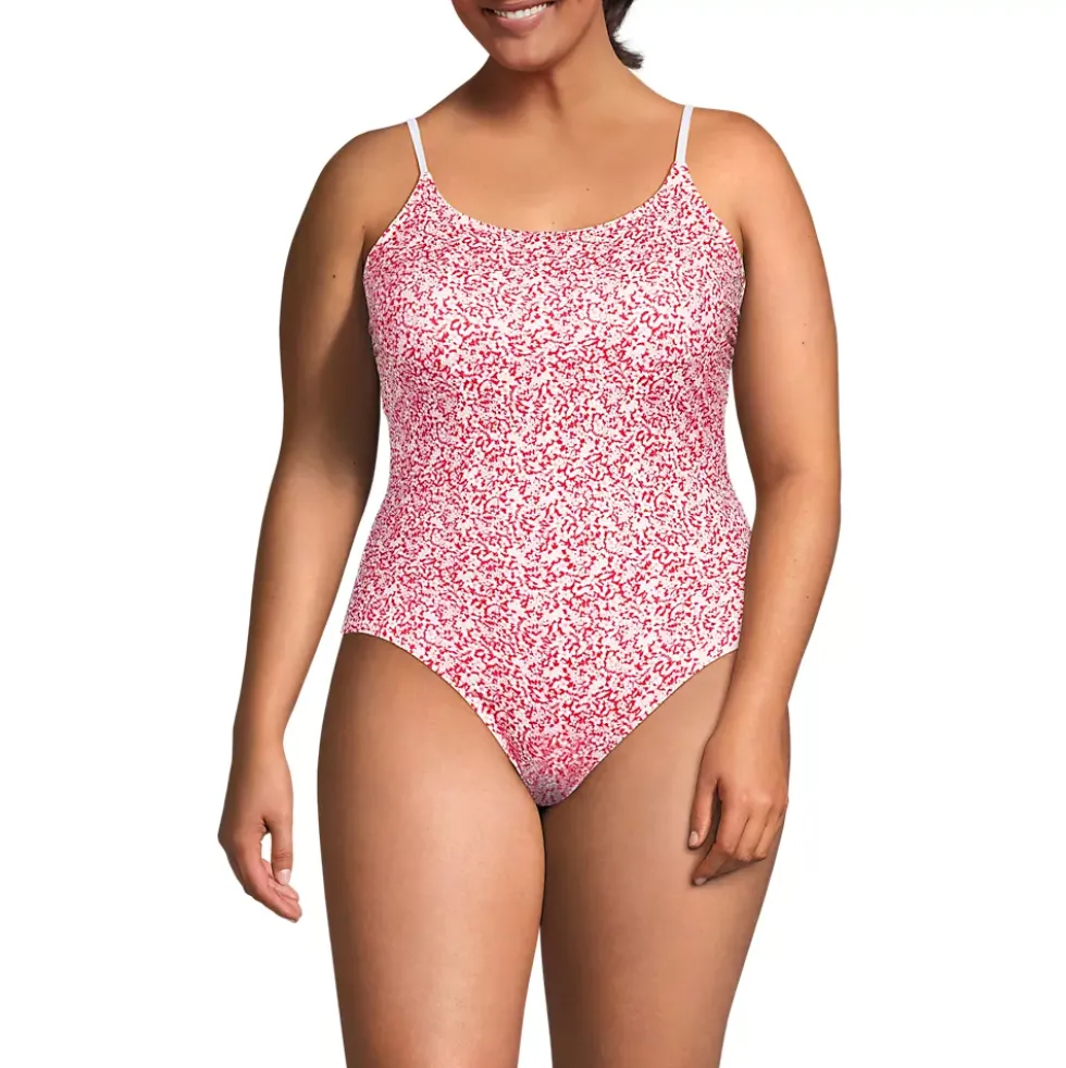 Women's Tugless Thin Strap One Piece Swimsuit