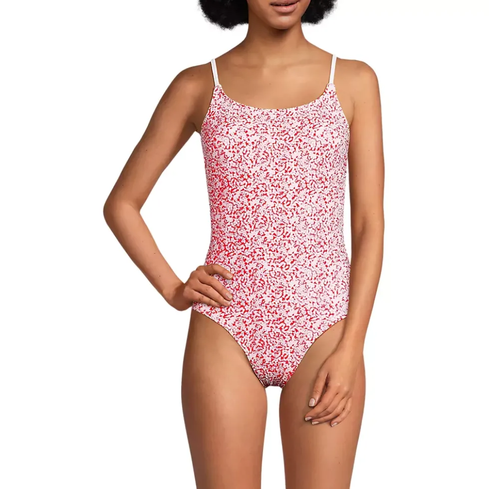 Women's Tugless Thin Strap One Piece Swimsuit