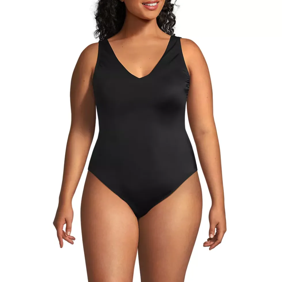 Women's Tugless V-Neck High Leg One Piece Swimsuit