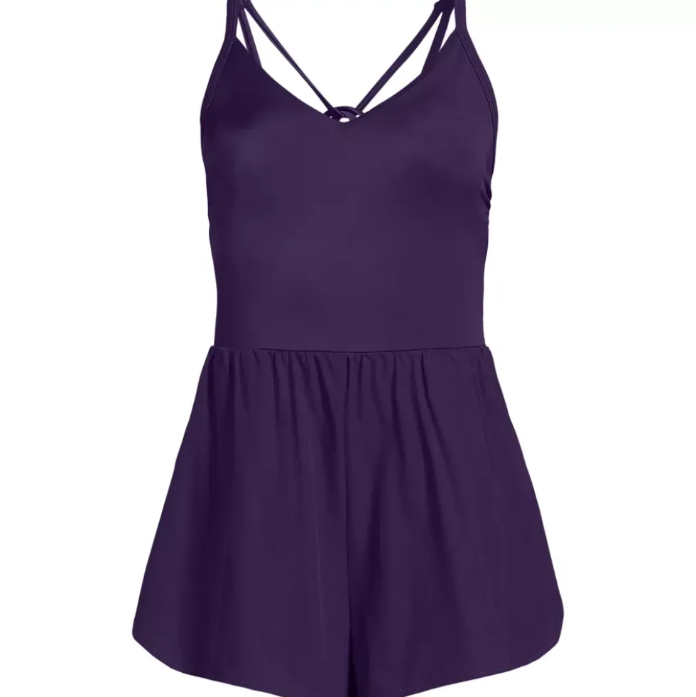 Women's Tugless V-Neck Strappy X-Back Swim Romper