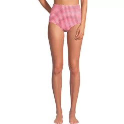 Women's Tummy Control Gingham Tugless High Waisted Bikini Bottoms