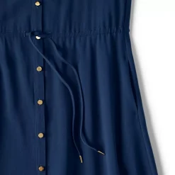 Women's Twill Button Front Fluid Short Sleeve Dress