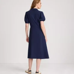 Women's Twill Button Front Fluid Short Sleeve Dress