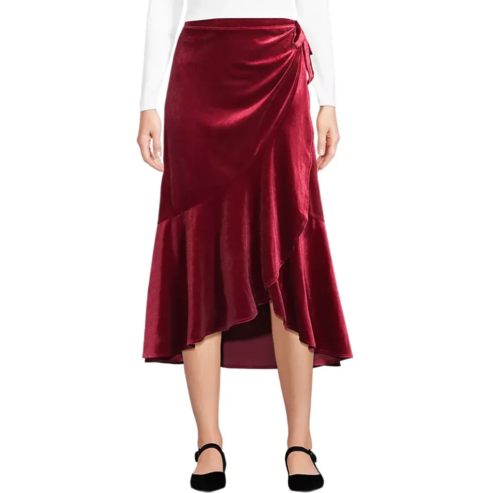 Women's Velvet Wrap Midi Skirt