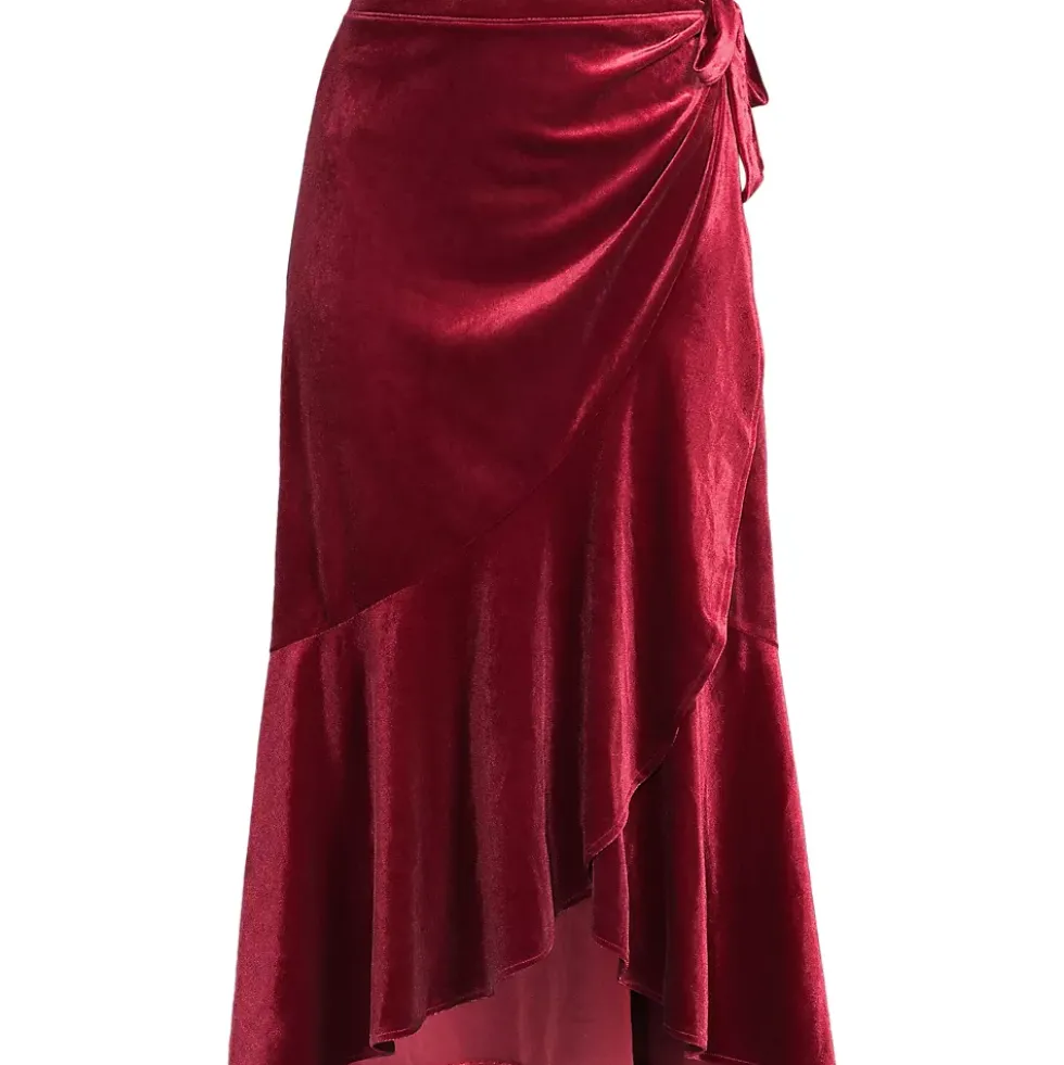 Women's Velvet Wrap Midi Skirt