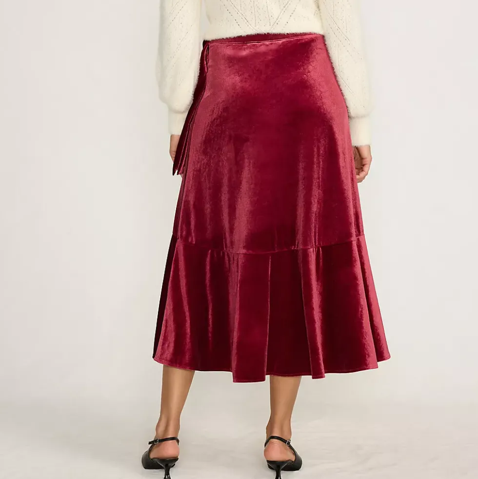 Women's Velvet Wrap Midi Skirt