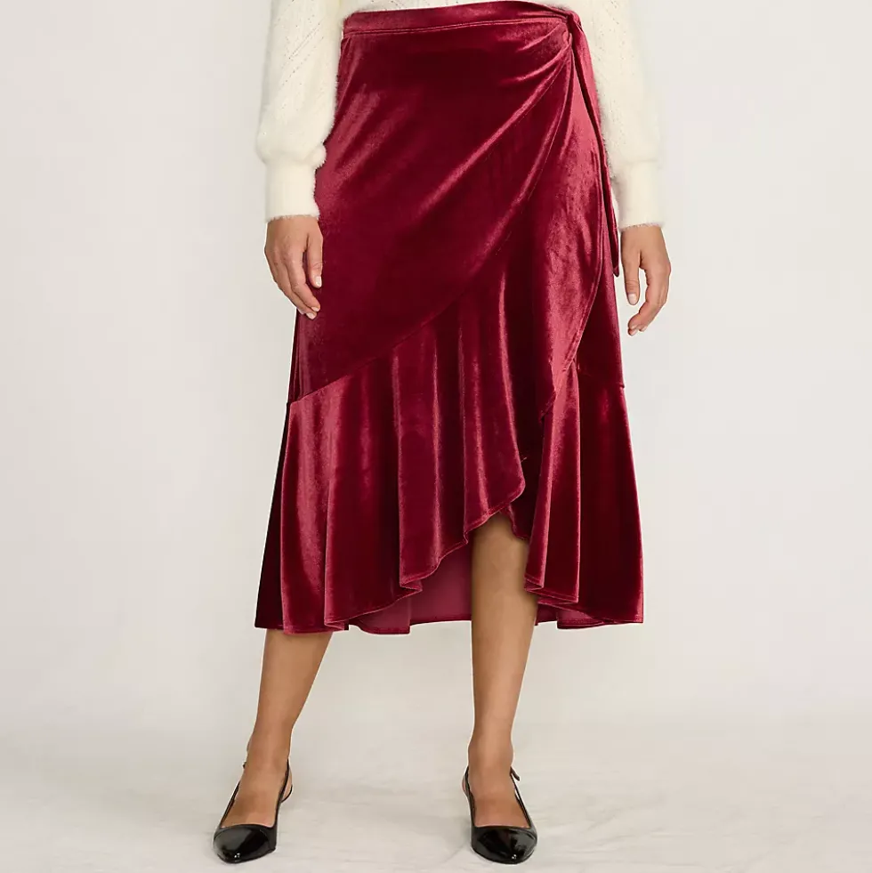 Women's Velvet Wrap Midi Skirt