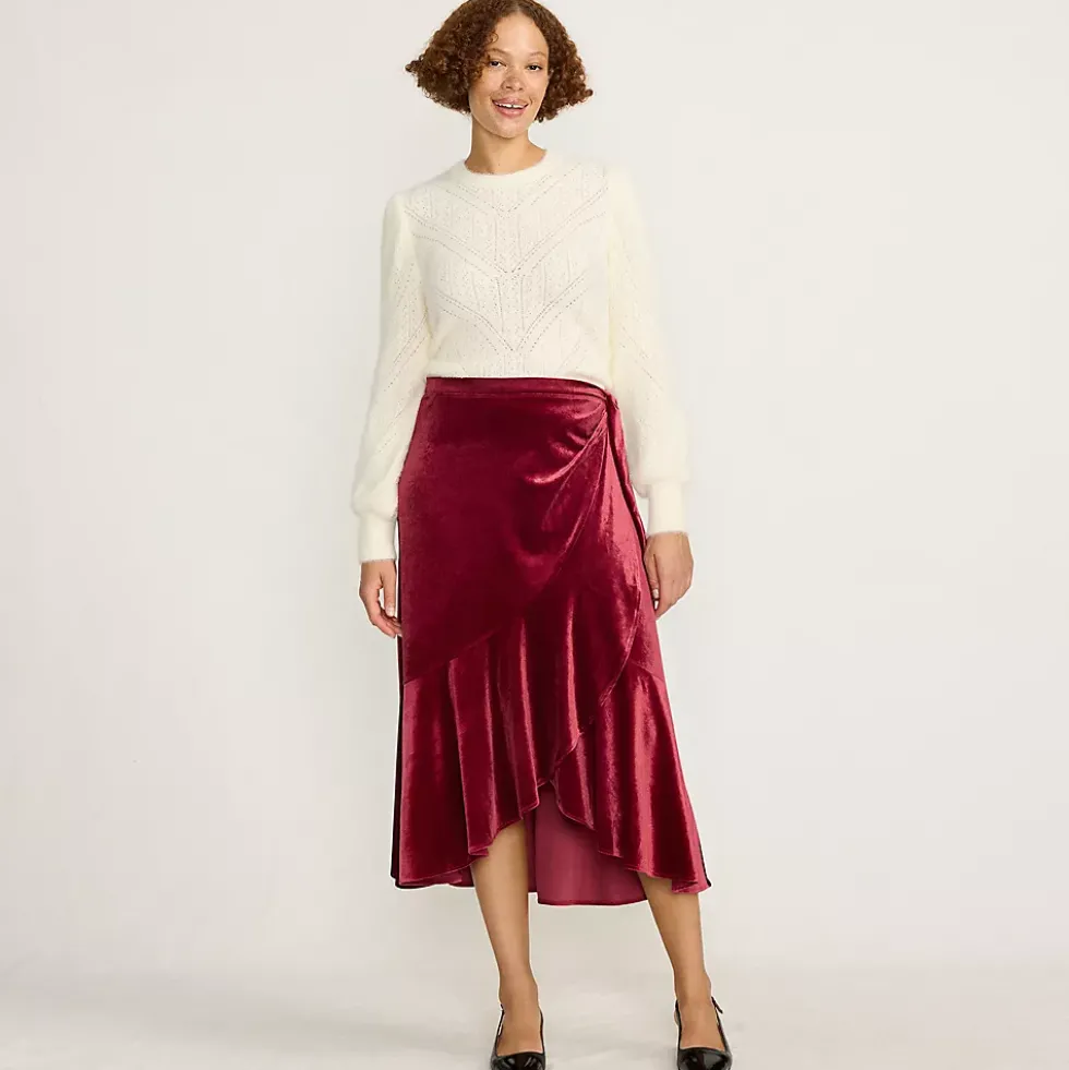Women's Velvet Wrap Midi Skirt