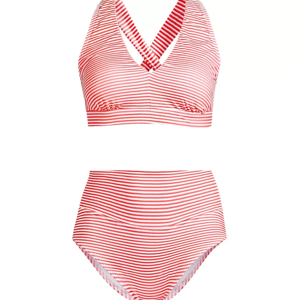 Women's V-Neck Bikini and High Waisted Bottom Swimsuit Set