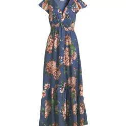 Women's Vneck Flutter Sleeve Maxi Dress