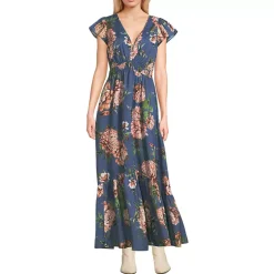 Women's Vneck Flutter Sleeve Maxi Dress