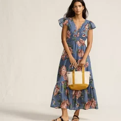 Women's Vneck Flutter Sleeve Maxi Dress