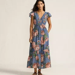Women's Vneck Flutter Sleeve Maxi Dress