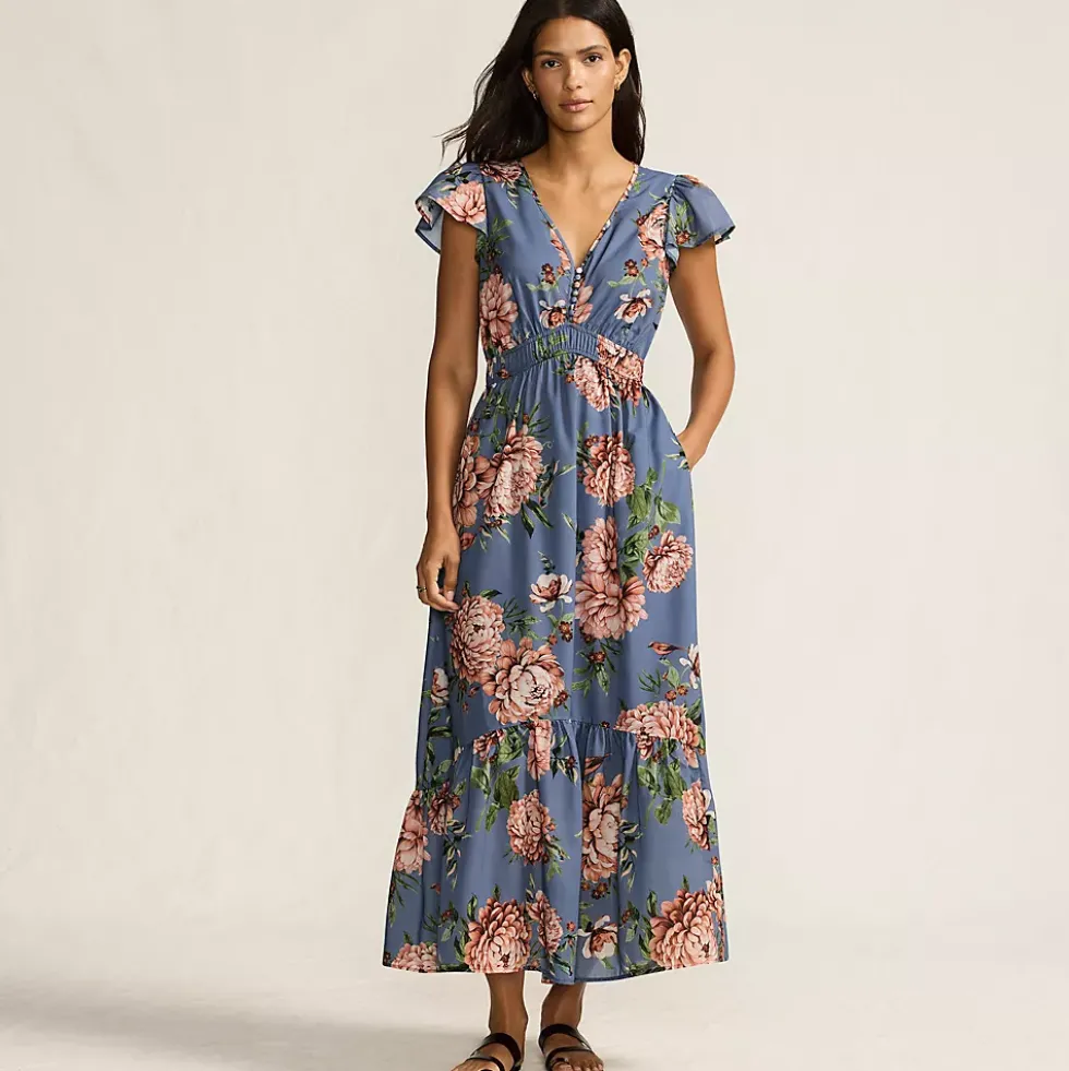 Women's Vneck Flutter Sleeve Maxi Dress