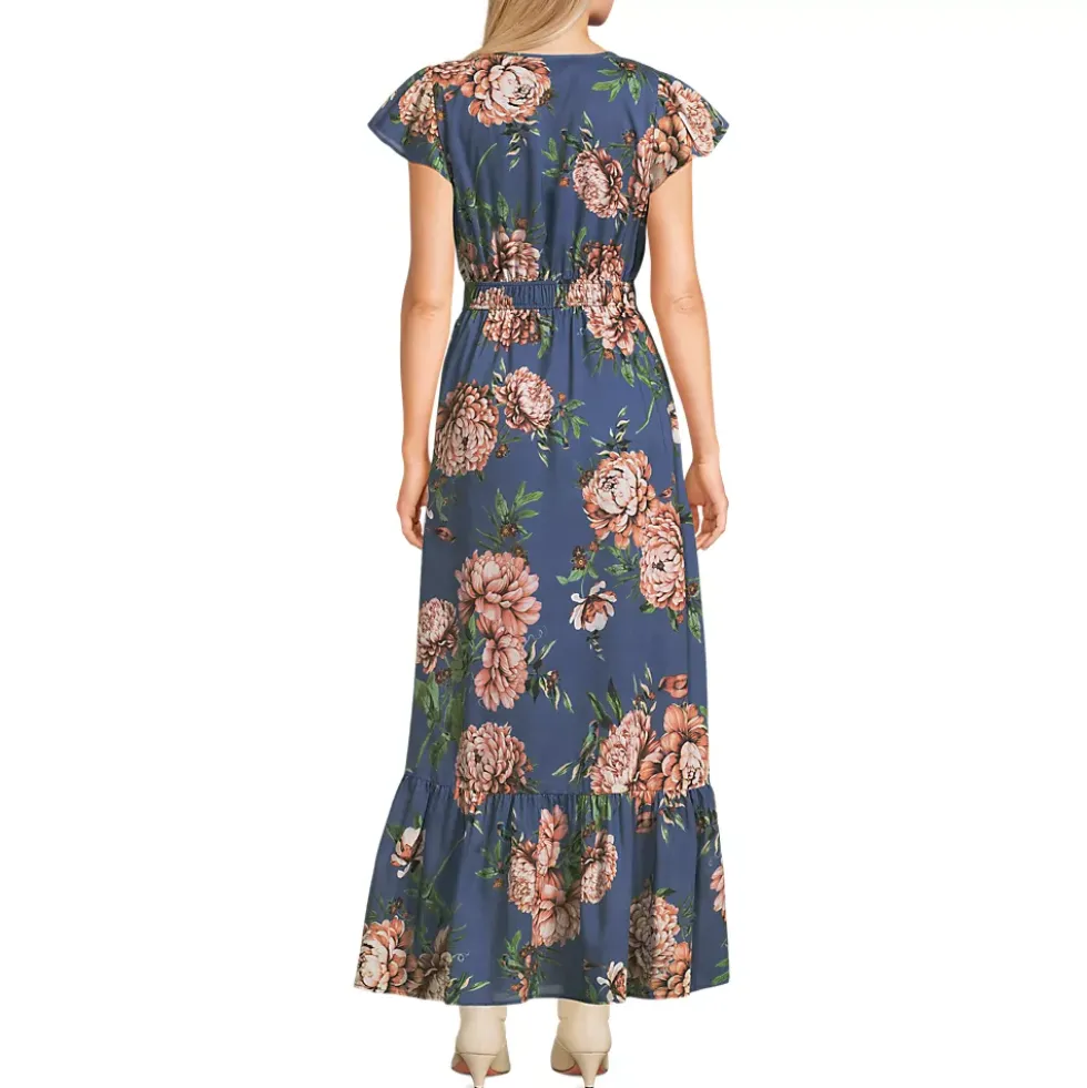 Women's Vneck Flutter Sleeve Maxi Dress