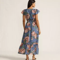 Women's Vneck Flutter Sleeve Maxi Dress