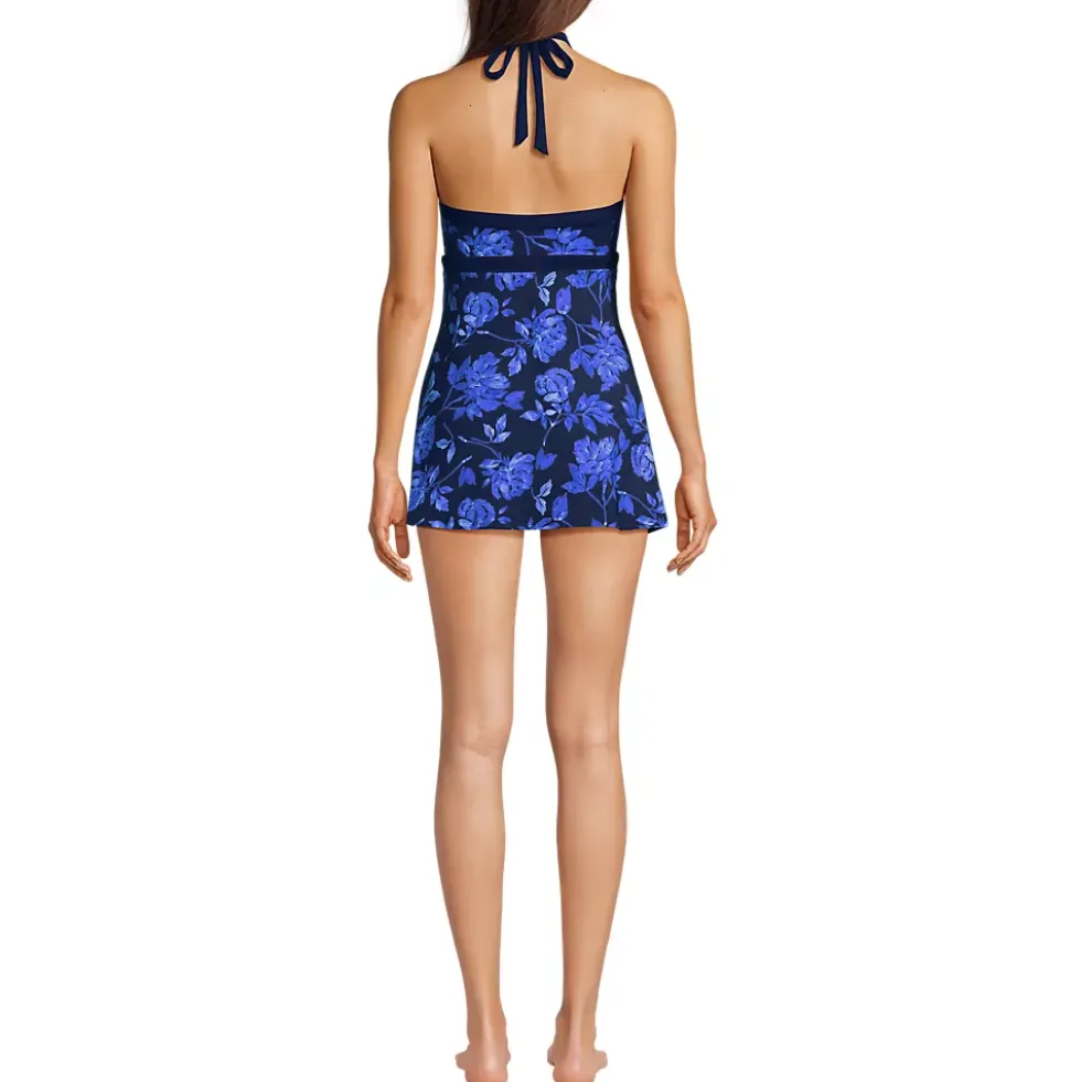 Womens V-Neck Halter Mini Swim Dress