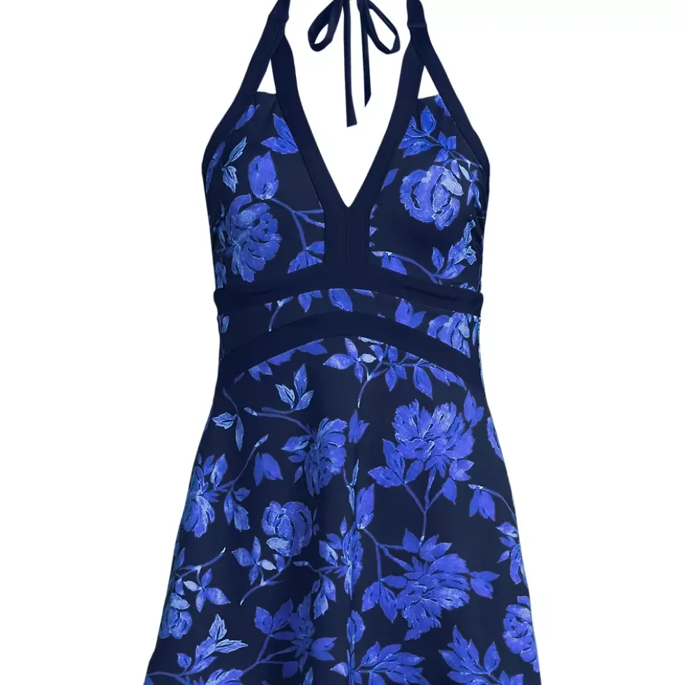 Womens V-Neck Halter Mini Swim Dress