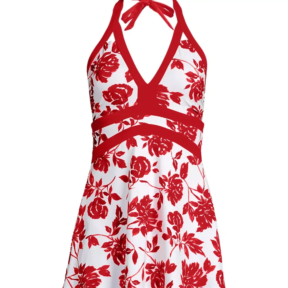 Womens V-Neck Halter Mini Swim Dress