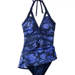 Womens V-Neck Halter Mini Swim Dress