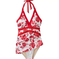 Womens V-Neck Halter Mini Swim Dress
