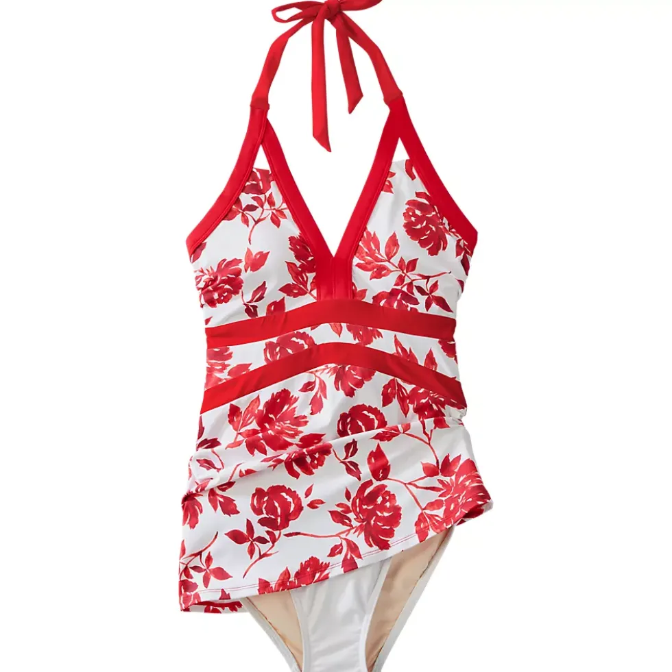 Womens V-Neck Halter Mini Swim Dress