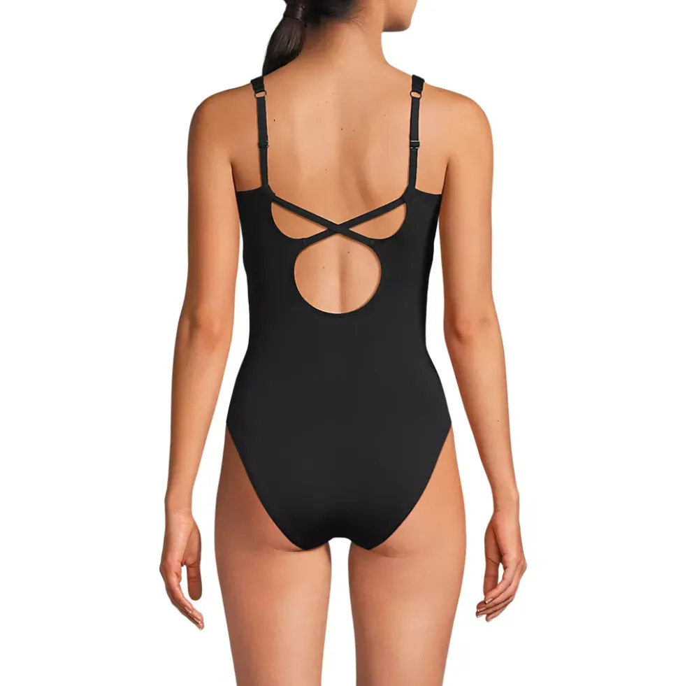 Women's V-Neck High Leg Strappy Back One Piece