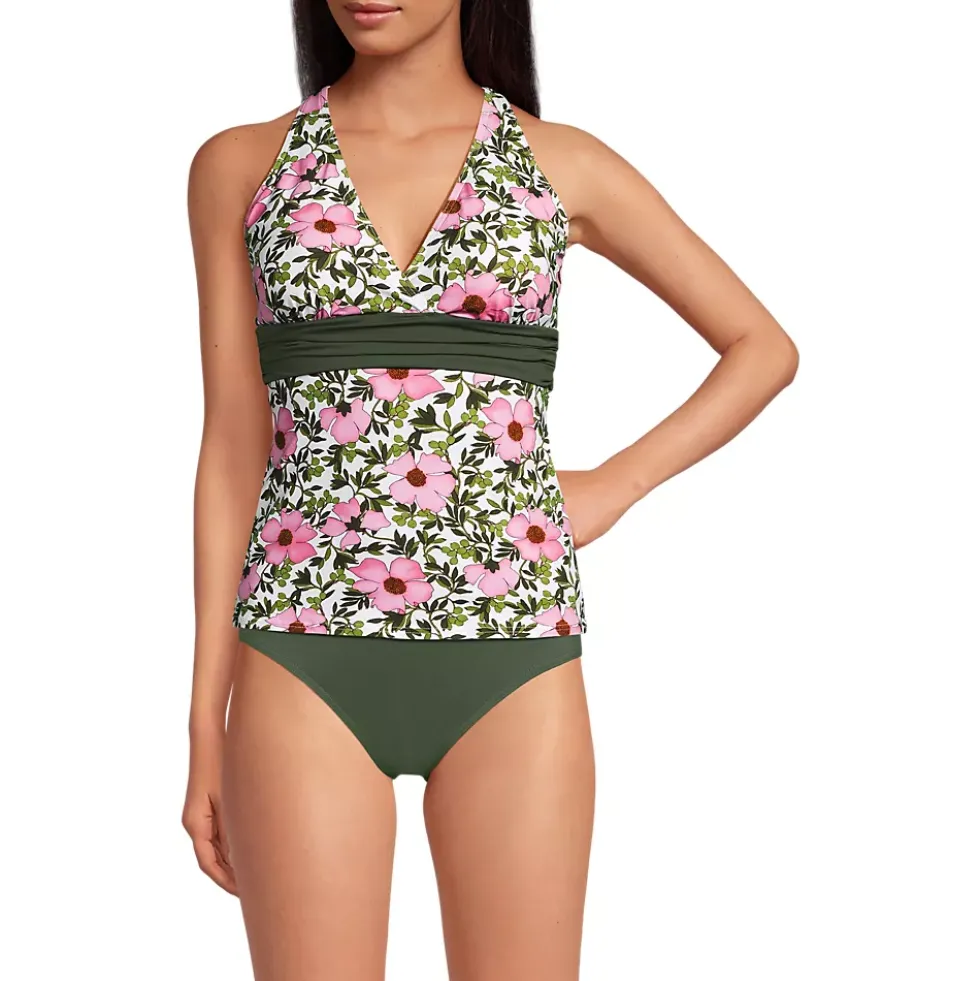Women's V-Neck Plunge X Back Tankini Top