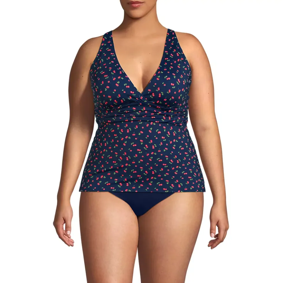 Women's V-Neck Plunge X Back Tankini Top