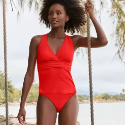 Women's V-Neck Plunge X Back Tankini Top