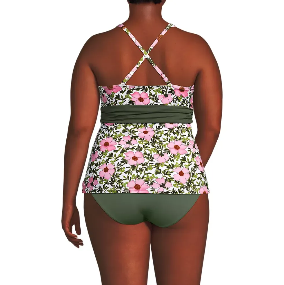 Women's V-Neck Plunge X Back Tankini Top