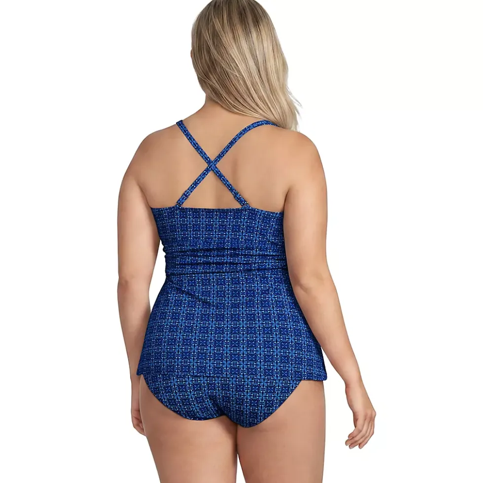 Women's V-Neck Plunge X Back Tankini Top