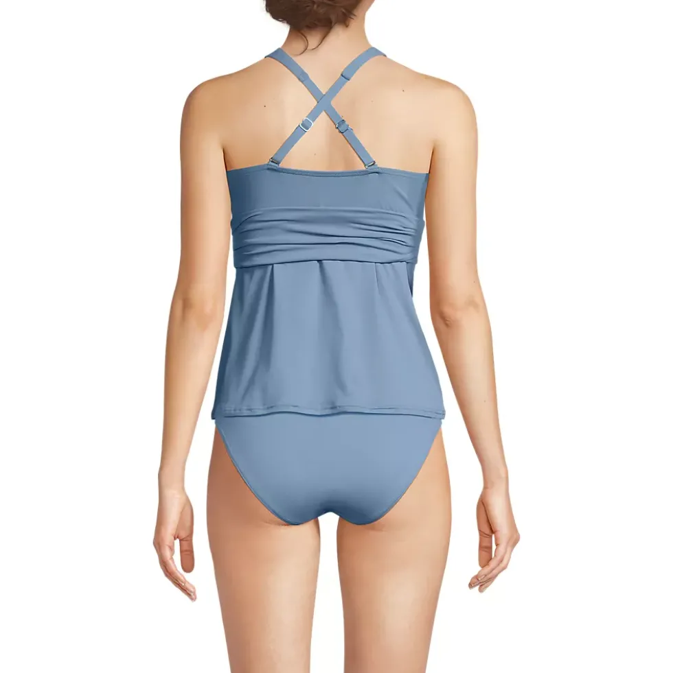 Women's V-Neck Plunge X Back Tankini Top