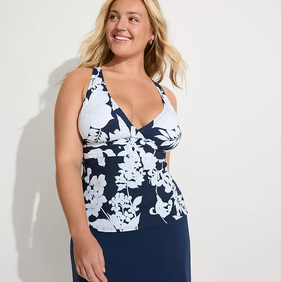 Women's V-Neck Plunge X Back Tankini Top