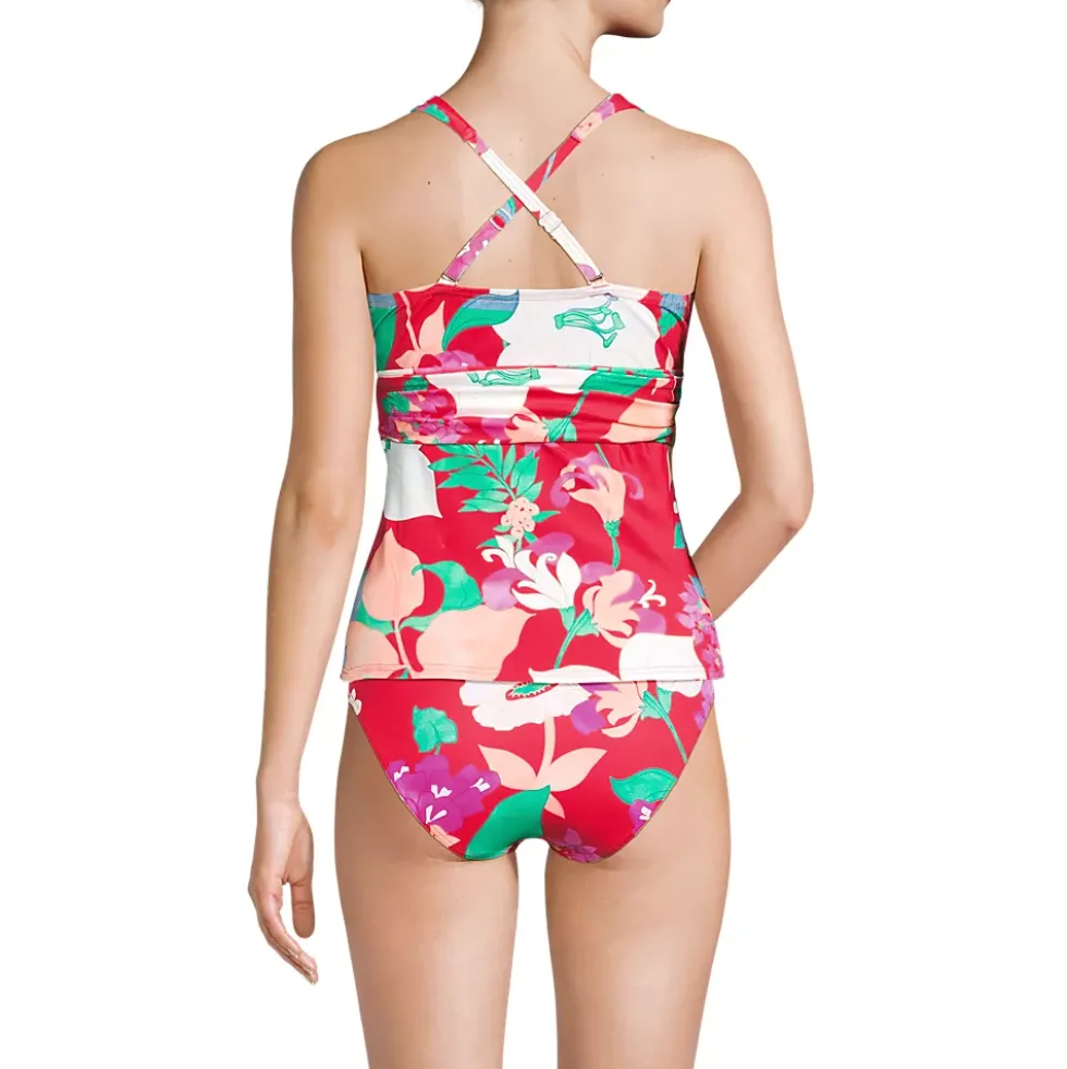 Women's V-Neck Plunge X Back Tankini Top