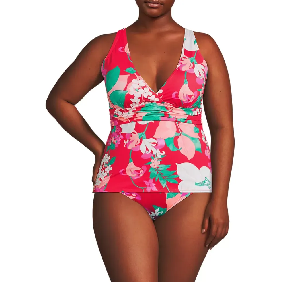 Women's V-Neck Plunge X Back Tankini Top