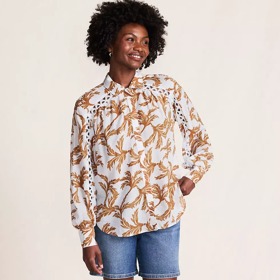 Women's Voile Shirred Trim Insert Shirt