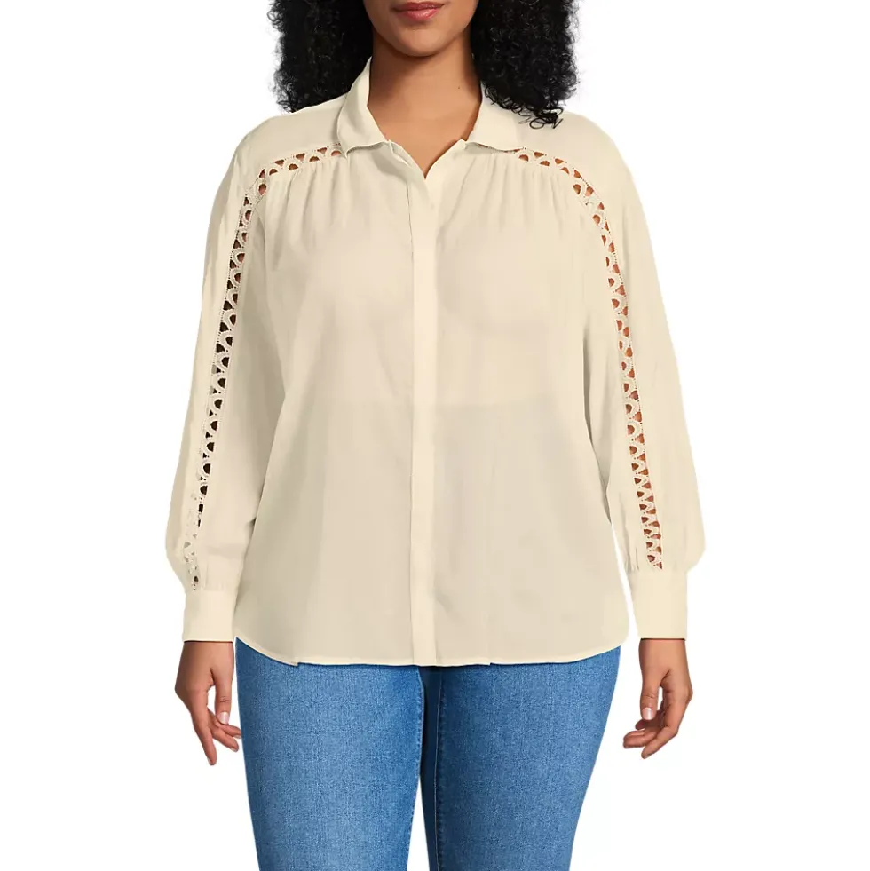 Women's Voile Shirred Trim Insert Shirt