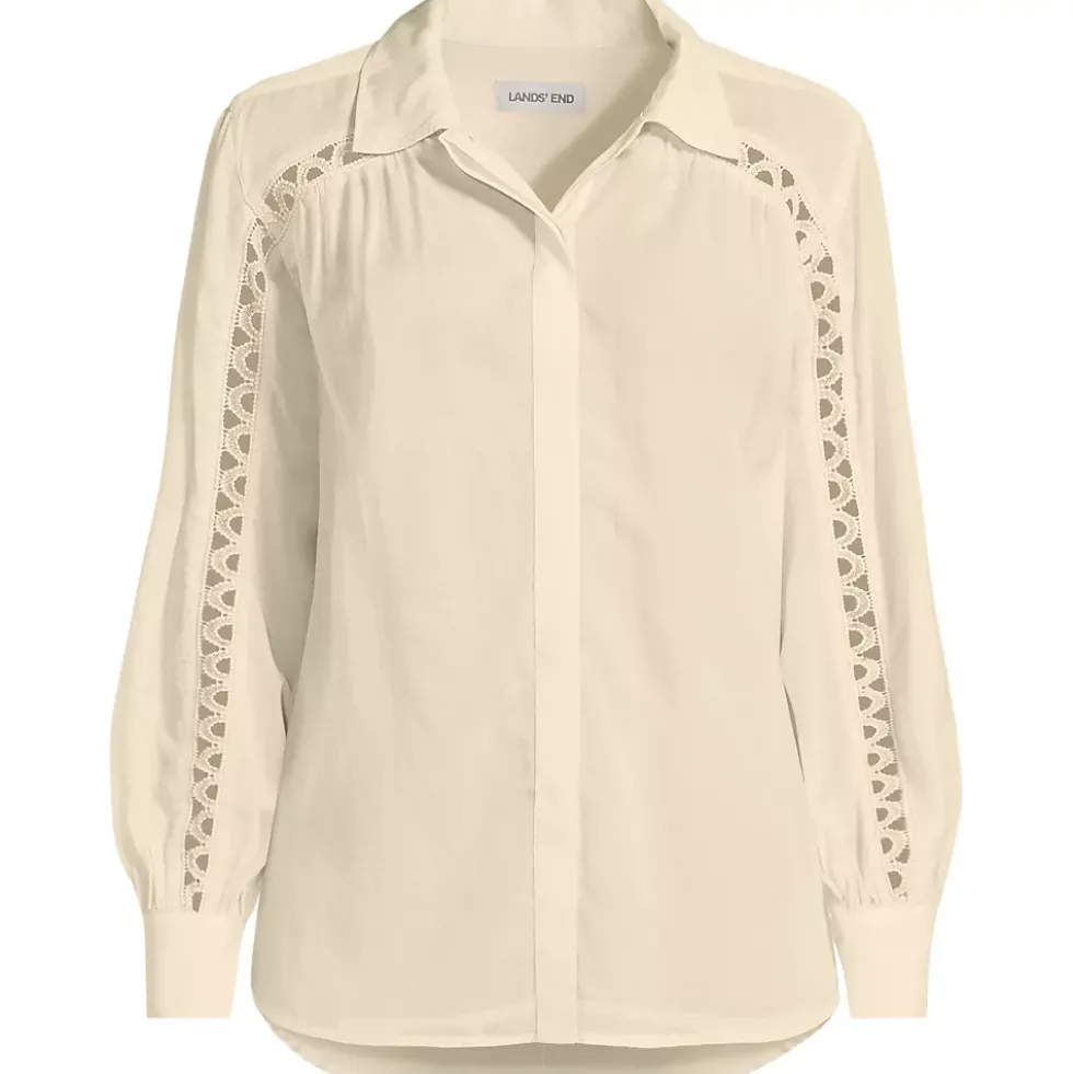 Women's Voile Shirred Trim Insert Shirt