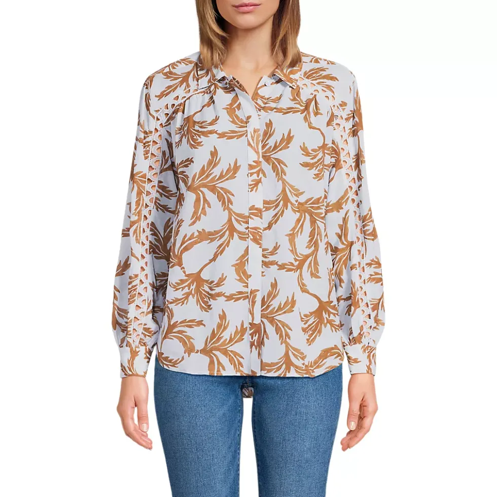 Women's Voile Shirred Trim Insert Shirt