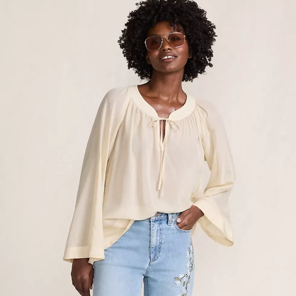 Women's Voile Tie Neck Poet Blouse