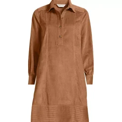 Women's Wide Wale Cord Popover Long Sleeve Shirt Dress